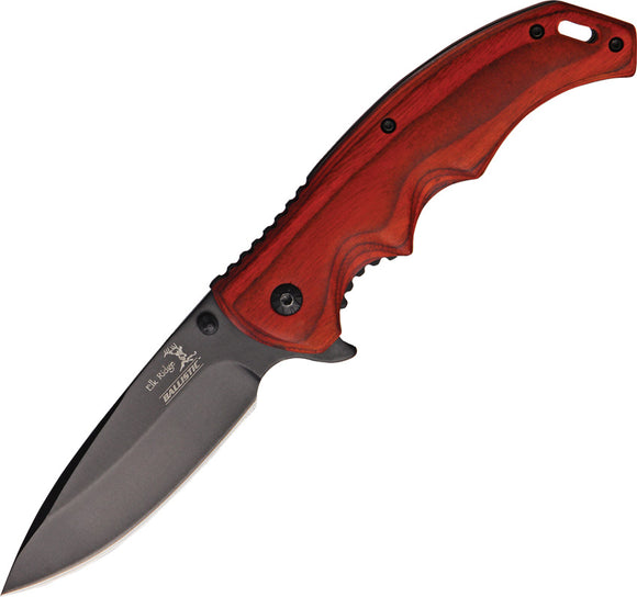 Elk Ridge Spring Assisted Linerlock Folding Pocket Knife Wood Black Blade - a004bw