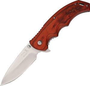 Elk Ridge Spring Assisted Linerlock Folding Pocket Knife Brown Wood Satin 4.5" Clsd - a004sw