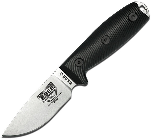 ESEE Model 3 Black 3D G10 S35VN Stainless Fixed Blade Knife w/ Sheath 3PM35V001