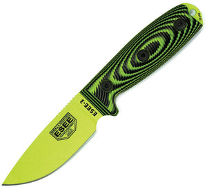 ESEE Model 3 9" Black & Green G10 handle with Green powder coated 1095hc Fixed Blade Knife + Sheath vg007