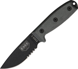 ESEE Model 3 Black Handle Part Serrated Fixed Blade Knife ES3SMMB