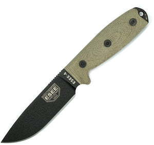 ESEE Model 4 9" Green Micarta handle with Black powder coated 1095hc Fixed Blade Knife + Sheath pb017