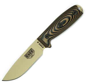ESEE Model 4 9" Black & Tan G10 handle with Desert Tan powder coated 1095hc Fixed Blade Knife + Sheath dt005