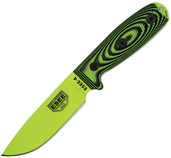 ESEE Model 4 Venom Green & Black G10 1095HC Stainless Steel Fixed Blade Knife w/ Sheath 4PVG007
