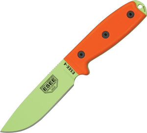 ESEE Model 4 Plain Edge Venom Gree Fixed Blade Orange Handle Knife