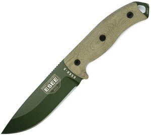 ESEE Model 5  Green Canvas handle 11" OD Green Powder Coated 1095hc Fixed Blade Knife + sheath od0017
