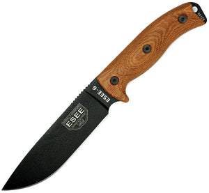 ESEE Model 6 Natural Canvas 11" Black Powder Coated 1095hc Fixed Blade Knife + sheath pb011