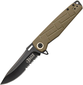 Elite Tactical Pocket Knife Linerlock Tan Folding 8Cr13 Serrated Blade A001TNS