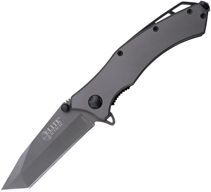 Elite Tactical Linerlock Gray Titanium Handle A/O Folding Tanto Knife ...