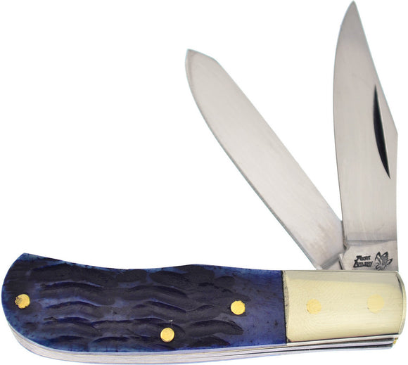 Frost Cutlery Jim Bowie Trapper Blue Bone Folding Stainless Knife 14100BLPB