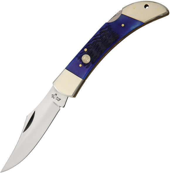 Frost Cutlery Lockback Hunter Blue Bone Folding Stainless Pocket Knife 14127BLPB