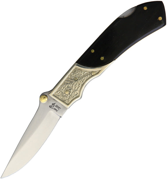 Frost Cutlery Jaguar Lockback Black Buffalo Horn Folding Stainless Knife 14311BH