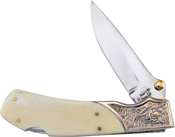 Frost Cutlery Jaguar Lockback White Bone Folding Stainless Pocket Knife 14311SB