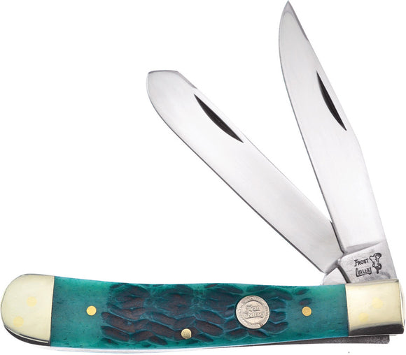 Frost Cutlery Big Game Trapper Jade Green Bone Folding Stainless Knife 14312JGJ