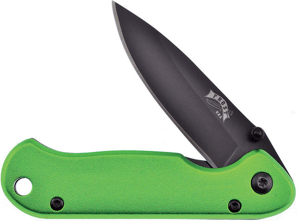 Frost Cutlery Linerlock Green Handle Black Folding Knife 16818G