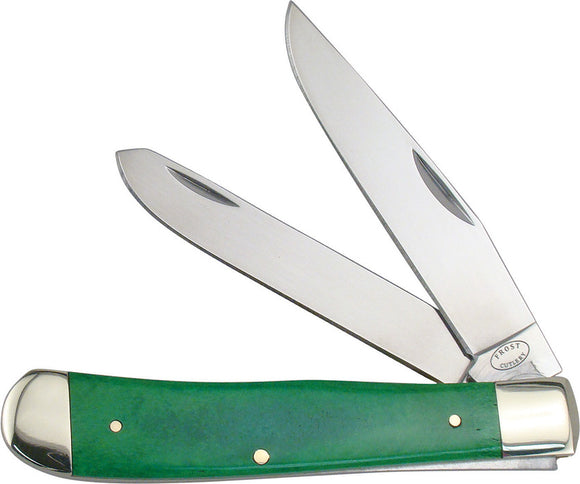 Frost Cutlery Trapper Green Smooth Bone Folding Stainless Pocket Knife 18812GSB