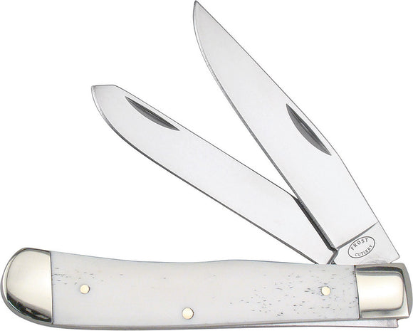 Frost Trapper White Smooth Bone Handle Mirror Stainless Folding Knife 18812WSB