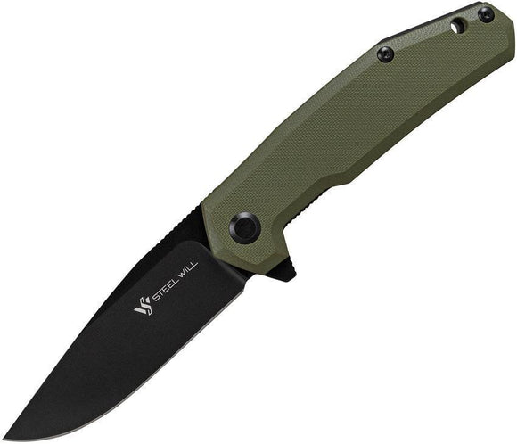 Steel Will Tenet F30-33 Linerlock Green Handle Black Folding Blade Knife