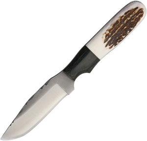 Anza 7.25" Elk Stag Handle & Black Micarta Bolster Fixed Knife w/ Sheath