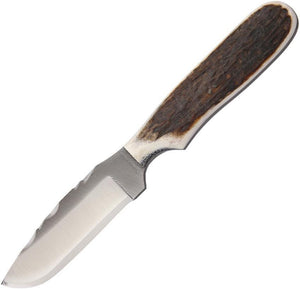 Anza 7.13" Full Elk Stag Handle Fixed Blade Knife w/ Leather Belt Sheath