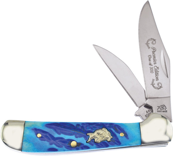 Frost Cutlrey Copperhead Blue Bone Handle Clip Point Stainless Knife BDG104DBJB