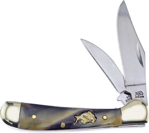 Frost Cutlrey Copperhead Ox Horn Handle Clip Point Stainless Knife BDG104OX