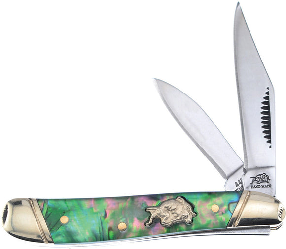 Frost Cutlrey Peanut Abalone Handle Clip Point Stainless Steel Knife BDG107AB