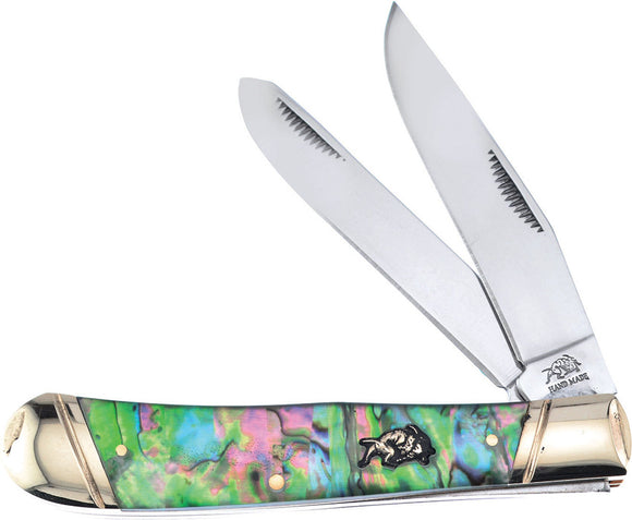 Frost Cutlrey Trapper Abalone Handle Clip Point Stainless Folding Knife BDG108AB