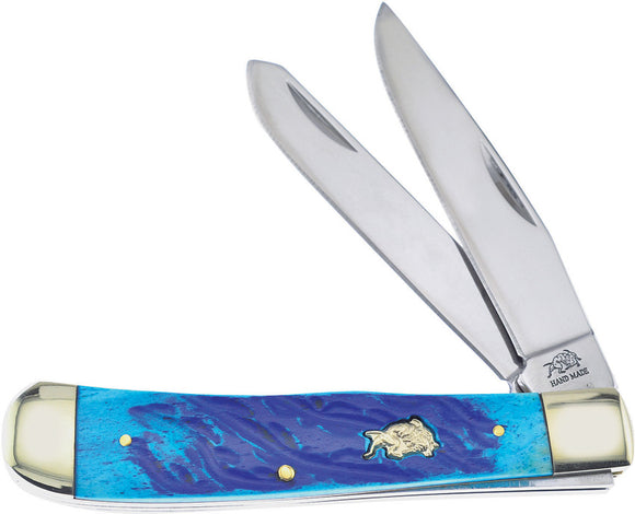 Frost Cutlrey Trapper Blue Bone Handle Clip Point Stainless Knife BDG108DBJB