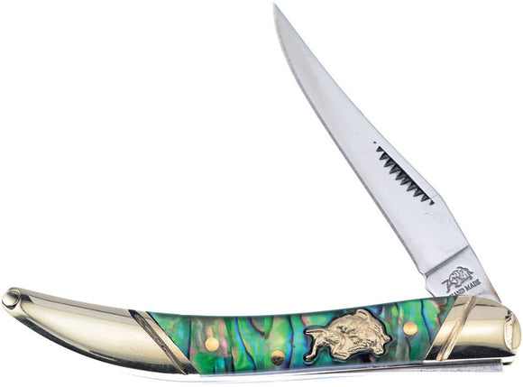 Frost Cutlrey Toothpick Abalone Handle Clip Point Stainless Steel Knife BDG109AB