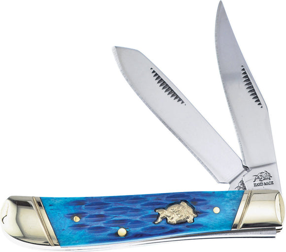 Frost Cutrley Trapper Blue Bone Handle Clip Point Stainless Knife BDG126DBJB