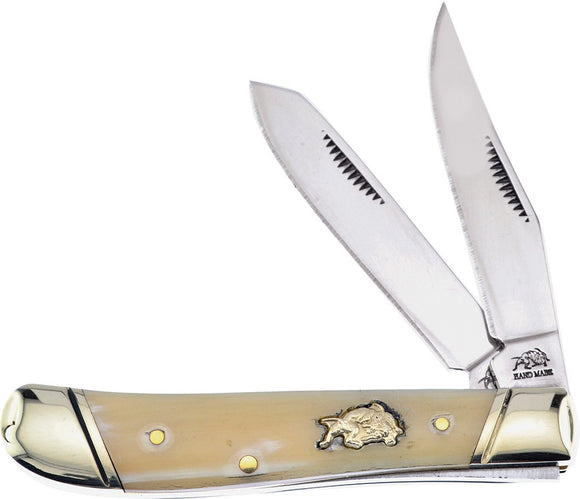 Frost Cutlrey Trapper Ox Horn Handle Clip Point Stainless Folding Knife BDG126OX