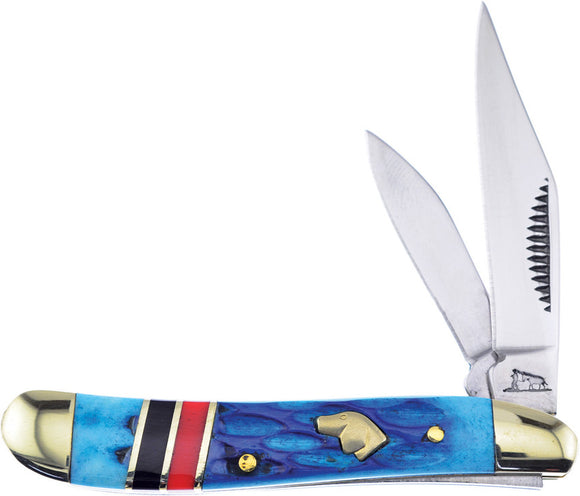 Frost Cutlery Peanut Blue Jigged Bone Folding Stainless Pocket Knife BKH107BLRB