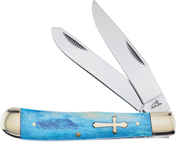 Frost Cutlery Trapper Blue Smooth Bone Folding  Stainless Pocket Knife KH108BLSB