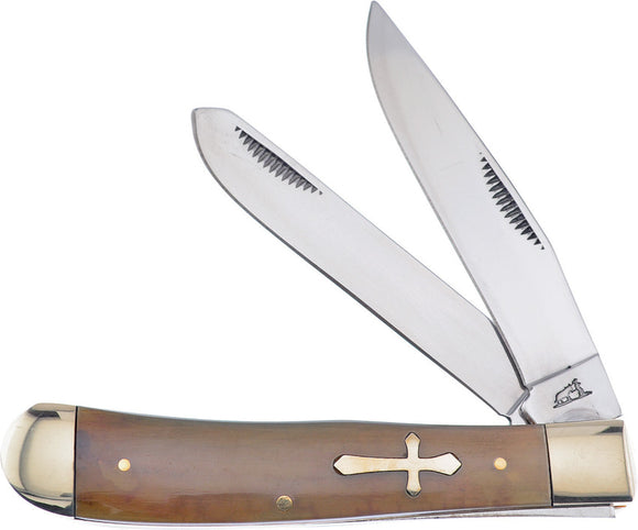 Frost Cutlery Trapper Ox Horn Folding Stainless Steel Pocket Knife KH108OX