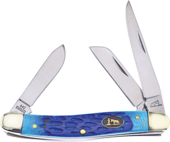 Frost Cutlery Stockman Blue Bone Folding Stainless Pocket Knife BKH509DBL