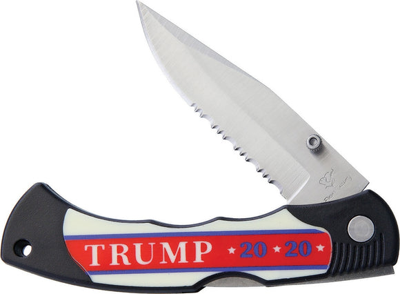 Frost Cutlery Trump 2020 Lockback Black Folding Serrated Pocket Knife 235TRUMP