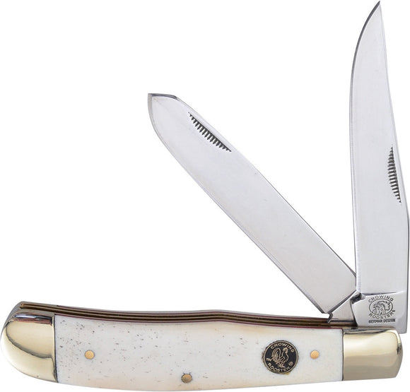 Frost Cutlery Trapper White Bone Handle Clip Point Stainless Knife CR108WSB