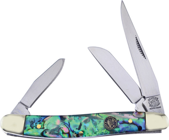 Frost Cutlery Stockman Abalone Handle Clip Point Stainless Knife CR509SAB