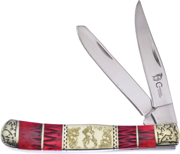 Frost Cutlery Trapper Red Jigged Bone Folding Stainless Pocket Knife SW236BBH