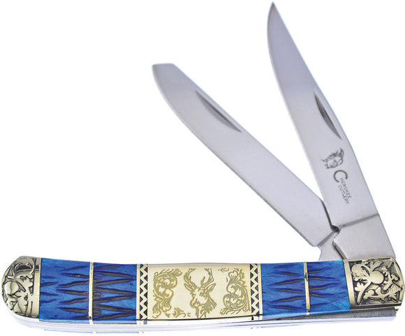 Frost Cutlery Trapper Blue Jigged Bone Folding Stainless Pocket Knife SW236DB