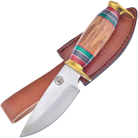 Frost Cutlery Olive Wood Fixed Blade Knife + Leather Sheath 1120ow