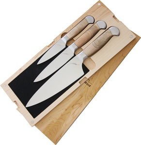 Ferrum Estate 3pc Maple Wood Paring Utility & Chef's Fixed Knives Set E0300