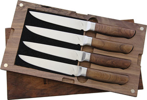 Ferrum 9" Reserve 4pc Fixed Satin Steel Steak Knives Set w/ Wood Gift Box ER0400