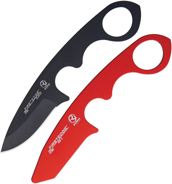 FirstEdge 2pc Black & Red HR-2 Fighter/Backup Fixed & Trainer Knife Kit K4886