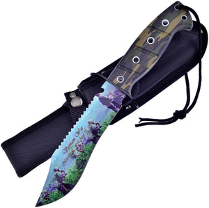 Frost Cutlery Vietnam Fixed Blade Knife Camo ABS Stainless w/ Belt Sheath C44VW