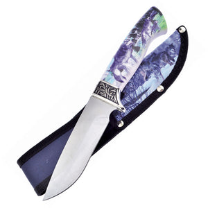 Frost Cutlery Wildlife Hunter Wolf ABS Stainless Steel Fixed Blade Knife w/ Nylon Sheath C47W