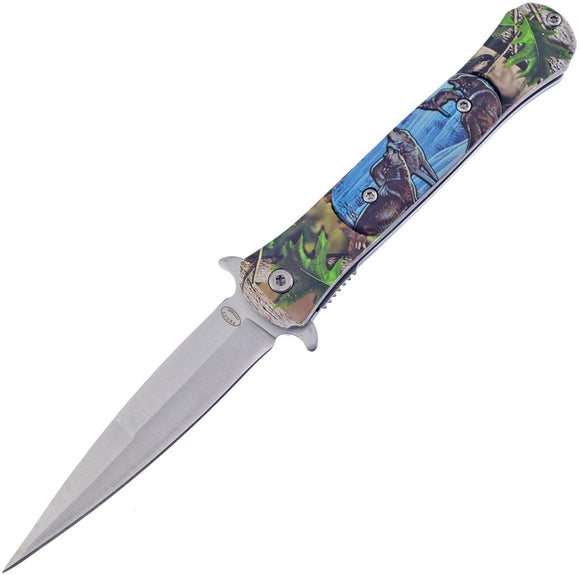 Frost Cutlery Wildlife A/O Wolf Aluminum Handle Stainless Pocket Knife 91W