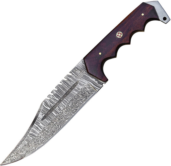FH Knives Damascus Bowie Brown Wood Damascus Fixed Blade Knife CPBW001