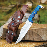 FH Knives Bowie Blue Smooth Pakkawood Stainless Fixed Blade Knife CPBW002